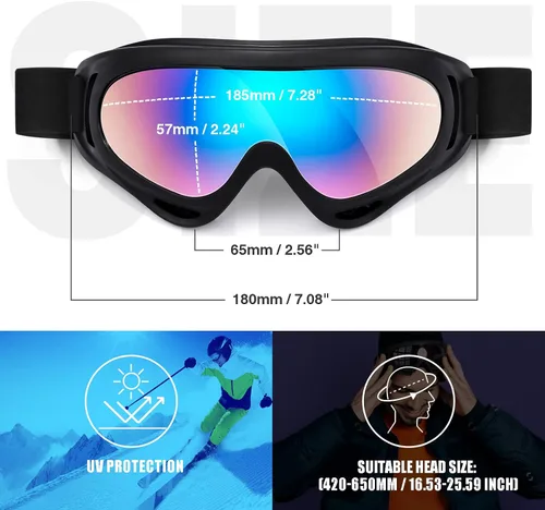 Vista 4 de MAMBAOUT Paquete de 2 gafas de esquí de nieve, gafas de snowboard para hombres, mujeres, jóvenes, niños, niños o niñas