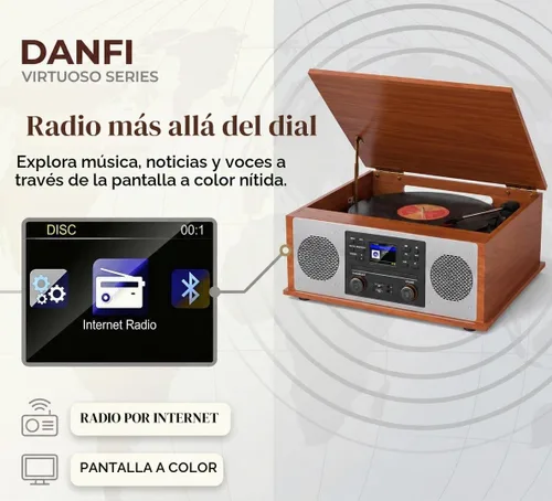 Vista 3 de Reproductor de discos multimedia 10 en 1 con altavoces, reproductor de CD, receptor Bluetooth, radio por Internet, grabación USB, tocadiscos de 3