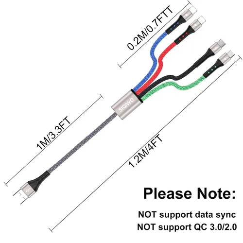 Vista 3 de SIQIWO Cable de carga múltiple [2 unidades de 3A 4 pies], cable de carga rápida 4 en 1 de nailon trenzado con conectores micro USB tipo C 2iP
