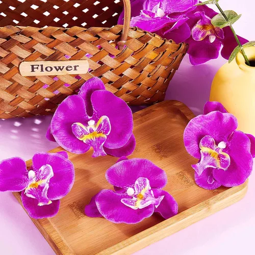 Vista 8 de 40 piezas de pétalos artificiales de orquídea artificial de color morado Morado oscuro