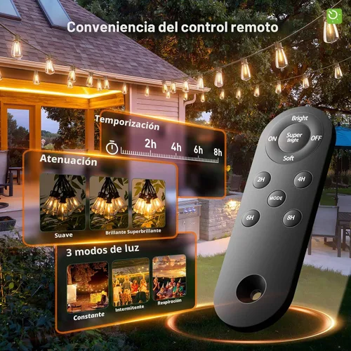 Vista 2 de KYY Luces de cadena solares de 54 (48+6) pies para exteriores con puerto USB y control remoto, impermeables e irrompibles para patio con panel