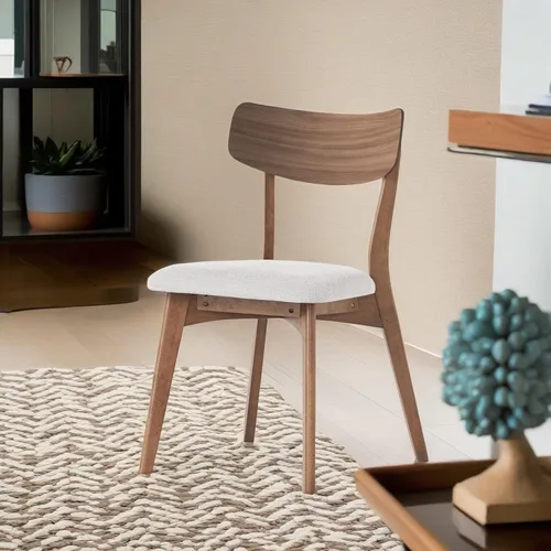 Vista 2 de Dining Chairs Set of 2, Mid Century Modern Dining Chairs with Curved Backrest and Wood Legs, Walnut Finished Frame Upholstered Dining Room Chairs