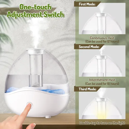Vista 4 de Humidificadores de niebla fría para dormitorio, humidificador de aire ultrasónico pequeño silencioso de 1.5 litros con 5 filtros, luz nocturna