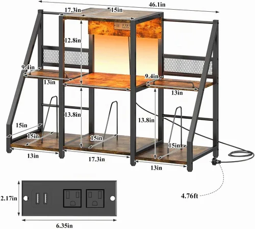 Vista 3 de HavenlyYouth Soporte para tocadiscos, mesa de tocadiscos con tomas de corriente y luz LED, capacidad para hasta 300 álbumes, soporte