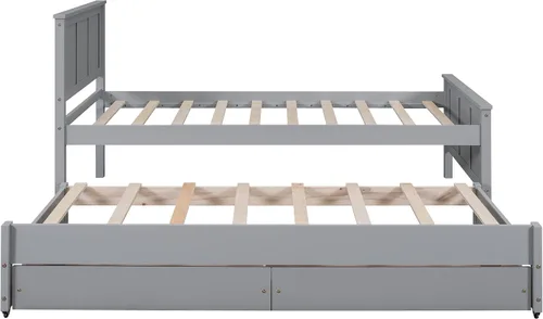 Vista 6 de Harper & Bright Designs Marco de cama individual de capitán con nido y cajones, plataforma individual de madera maciza para niños, adolescentes Gris