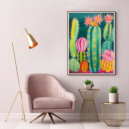Vista 3 de Kaliosy Kits de arte de diamantes 5D para adultos, cactus por números, pintura de diamantes, plantas de arte de bricolaje, taladro completo