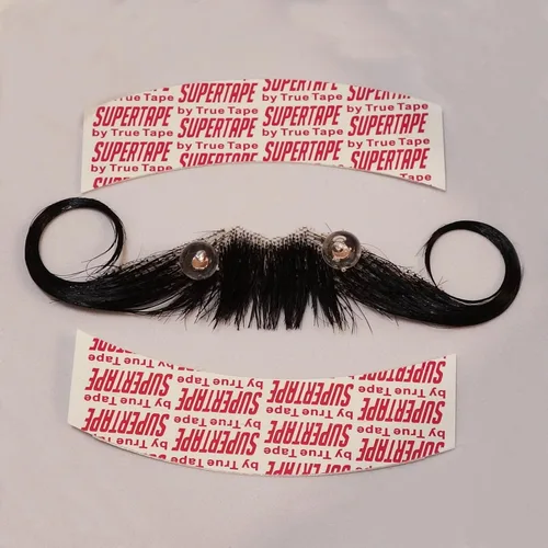 Vista 7 de Bigote falso realista para hombres, pelo facial de barba falsa, maquillaje de barba falsa de encaje para adultos, barba falsa para hombres, barba