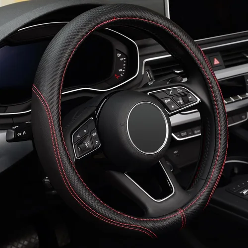 Vista 7 de LABBYWAY Funda de cuero de microfibra para volante, universal de 14.5-15 pulgadas, antideslizante, accesorios interiores de automóvil para hombres