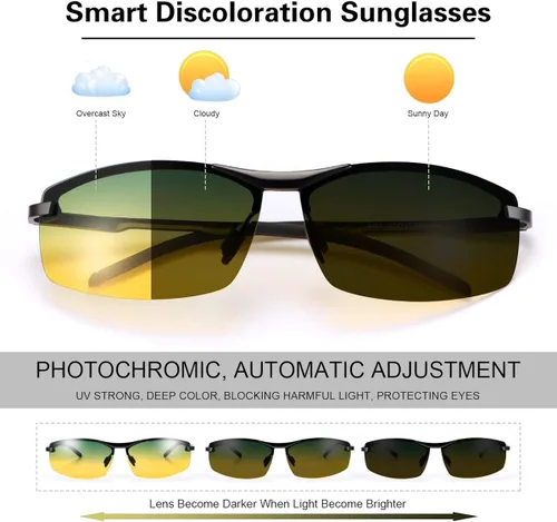 Vista 2 de Mens Sunglasses Polarized Photochromic Safety Glasses For Women Night Vision Glasses UV400 Outdoor Sports Driving Sun Glasses
