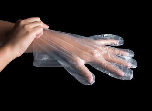 Vista 3 de KingSeal 500 guantes desechables de polietileno ligeros, sin polvo, sin látex, seguros para alimentos, tamaño grande, 1 caja de 500 guantes