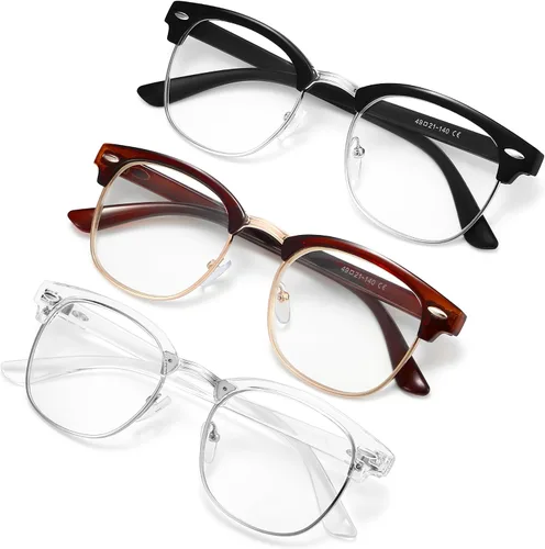Vista 10 de racico Blue Light Glasses for Men Computer - Gaming Blocking Anti Eyestrain UV Clear Lens Vintage Half Frame Fake Eyeglasses