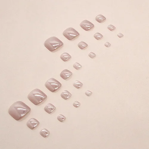 Vista 3 de Uñas postizas cuadradas rosadas brillantes a presión en los dedos de los pies, uñas cortas SWEKKE acrílicas para dedos de los pies, color rosa liso