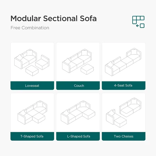 Vista 6 de Acanva Sofá modular convertible de lujo con tapicería en forma de L, sofá reversible contemporáneo con diván para sala de estar, apartamento