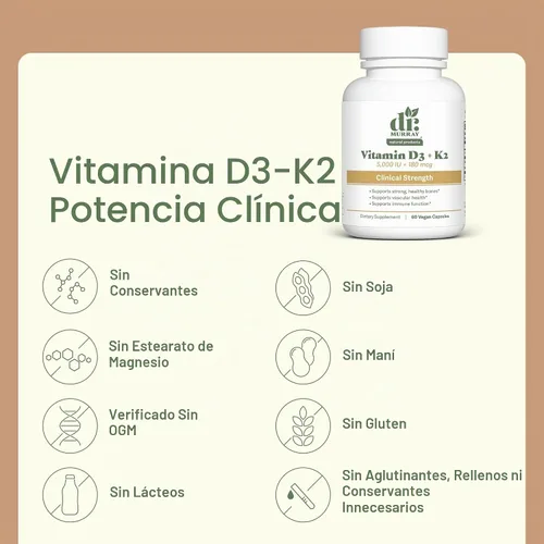 Vista 3 de Dr. Murray's Vitamina D3-K2 con aceite de coco MCT, 5,000 UI, 60 cápsulas