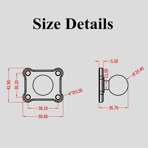 Vista 7 de BRCOVAN Base de montaje de bola de 1 pulgada con placa cuadrada AMPS de aleación de aluminio de 4 agujeros, compatible con soportes RAM tamaño B