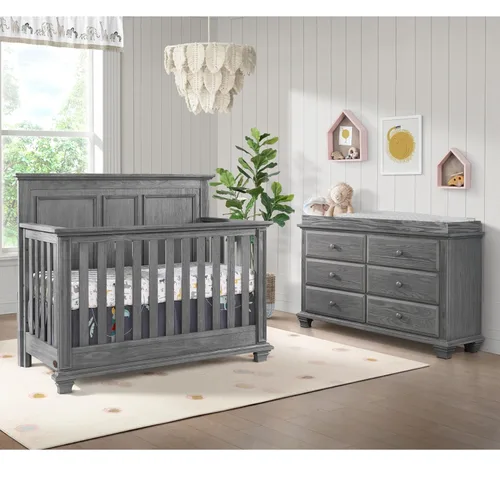 Vista 2 de Oxford Baby Kenilworth - Cuna convertible 4 en 1, gris grafito, certificado GreenGuard Gold