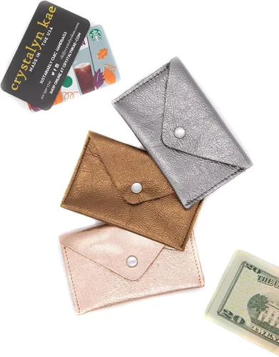 Vista 13 de Funda de cuero para tarjetas Mini cartera con broche de perlas - Hecho en los Estados Unidos