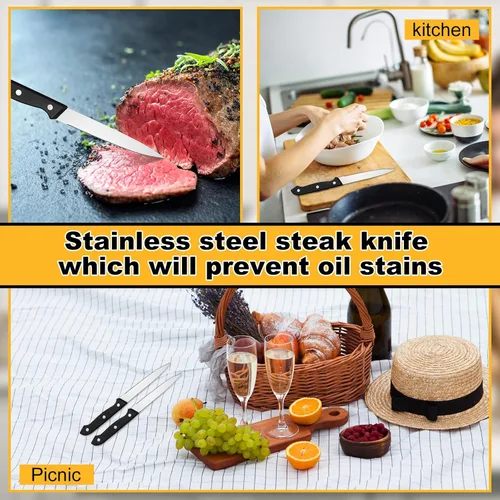 Vista 4 de Lasnten Juego de 100 cuchillos de carne de acero inoxidable de 8.78 pulgadas, punta puntiaguda, mango de plástico, cuchillo de cocina