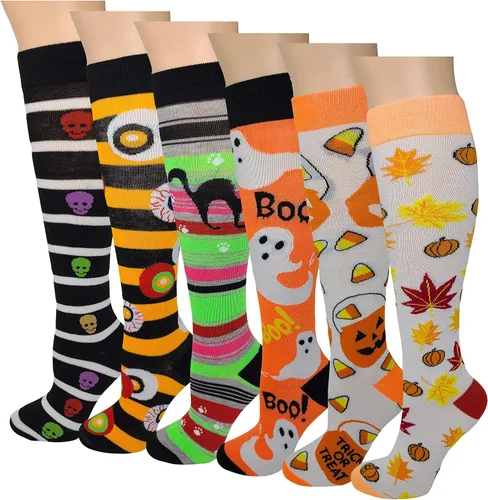 Vista 3 de 6 pares de calcetines altos hasta la rodilla con estampado multicolor para mujer