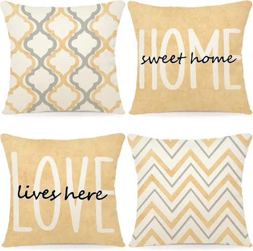 Vista 8 de YCOLL Juego de 4 fundas de almohada de estilo rústico 16x16 Fundas decorativas de almohada de lino para sofá, cama, dormitorio, decoración del hogar