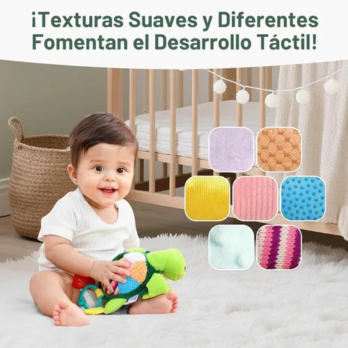 Vista 4 de Juguetes sensoriales para bebés de 0 a 6 a 12 meses, 6 en 1 con forma de Tortuga verde