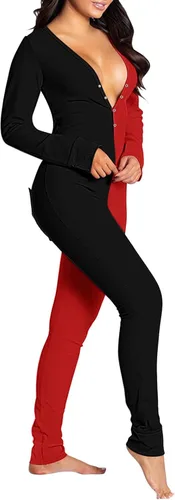 Vista 3 de Onsiese - Pijama para adultos con botones para dormir largo y ajustado para otoño e invierno