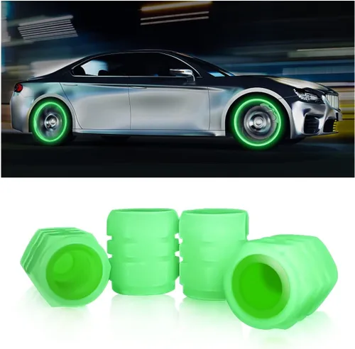 Vista 14 de Tapones de vástago de válvula de neumático para automóvil, 4 piezas de tapas de aire para neumáticos noctilúcuas, tapón de vástago de válvula