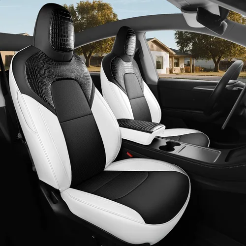 Vista 24 de Funda de asiento para modelo 3 2017 2018 2019 2020 2021 2022 2023, funda de asiento personalizada para Tesla Model 3, compatible con bolsa de aire