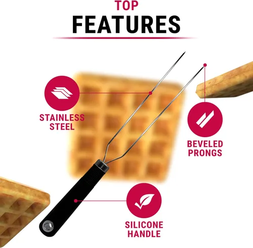 Vista 6 de Tenedor de gofres para gofres belgas, herramienta de cocina de acero inoxidable multiusos con mango de silicona, puntas biseladas, accesorio