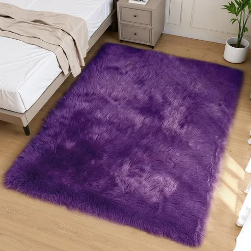 Vista 14 de Goolela Alfombra esponjosa de piel sintética para dormitorio, color marrón claro beige, 2 x 3 pies, alfombra de piel de oveja peluda y difusa