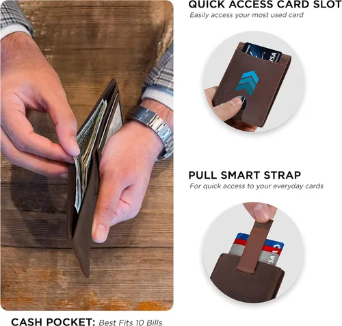 Vista 39 de SERMAN BRANDS RFID Blocking Slim Bifold Genuine Leather Thin Minimalist Front Pocket Wallets for Men Billfold Wallet Men Gift