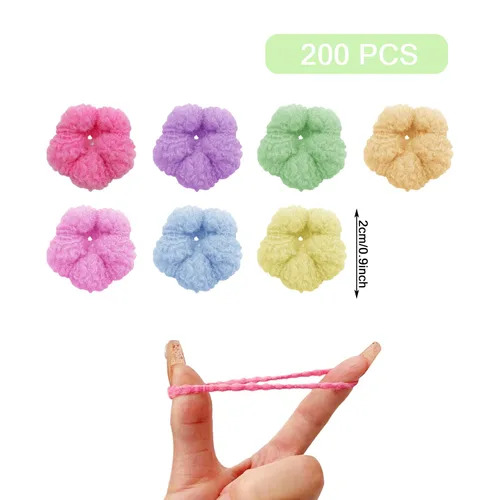 Vista 2 de 200 bandas elásticas para el cabello de flores para niñas, mini bandas para el pelo multicolor, sin costuras, bandas de goma pequeñas, accesorios