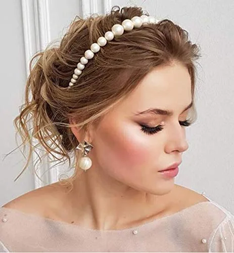 Vista 4 de 1 diadema de perlas, elegantes diademas de perlas de imitación blancas para el cabello, accesorios para el cabello para mujeres y niñas