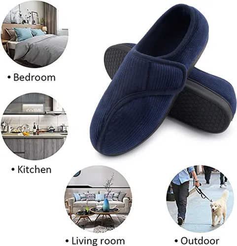 Vista 7 de Git-up Zapatillas diabéticas para hombres, artritis, edema con cierre ajustable, puntera hinchada, pantuflas de espuma viscoelástica, cómodas