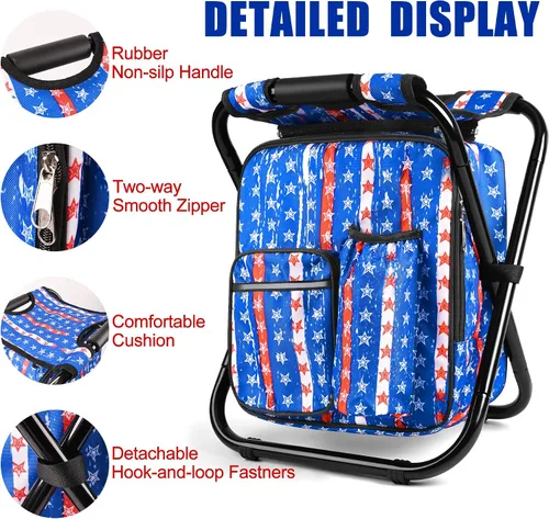Vista 6 de Kikerike Silla enfriadora de taburetes tipo mochila resistente de 200 libras de carga máxima, portátil, ligera, plegable, para pesca, camping, caza
