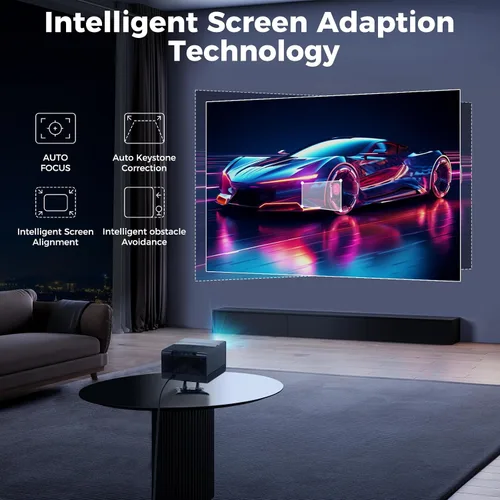 Vista 4 de Proyector 4K con Wifi y Bluetooth, proyector de películas para exteriores con pantalla de 120 pulgadas, proyector inteligente para el hogar con 1000