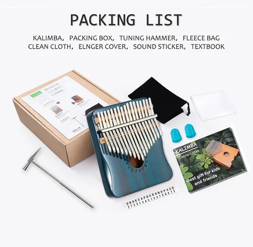 Vista 6 de AARVI Kalimba - Piano de pulgar de 17 teclas, piano portátil de dedo Mbira, regalos para niños y adultos principiantes (azul)