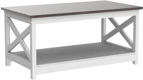 Vista 4 de Mesa de café Rainbow Sophia, mesa de café moderna de estilo casa de campo con almacenamiento de 2 niveles, 40 pulgadas, roble Sargent Washed Oak
