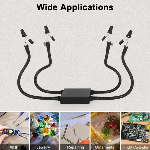 Vista 3 de Helping Hands - Herramienta de tercera mano para soldar con base de aluminio, 4 brazos de metal flexibles y clips de cocodrilo, herramienta