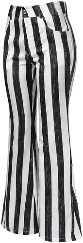 Vista 4 de Womens High Waist Trousers Womens Fashionable Loose Striped Color Contrast Tassel Flare Pants Mid Fashions for Women