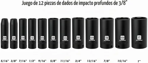 Vista 3 de MIXPOWER Juego de 12 llaves de vaso de impacto profundo de 3/8 pulgadas, 5/16 a 1 pulgada, CR-V, SAE, 6 puntos, profundo, 12 piezas de zócalo Dr.