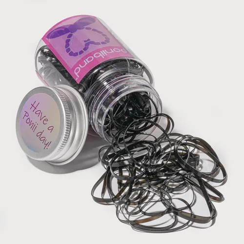 Vista 7 de Bandas elásticas para el cabello de alta calidad sin látex (0.787 in/1.575 in x 0.079 in x 0.016 in, negro medianoche y transparente cristalino)