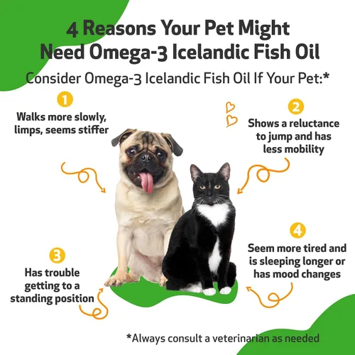 Vista 3 de Pet Wellbeing Aceite de pescado islandés omega-3 para perros, pescado salvaje, agua fría, piel y pelaje saludables, salud y movilidad
