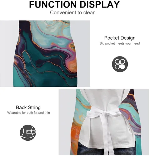 Vista 6 de Colourful Marble Cooking Aprons Unisex Kitchen Apron Adjustable Bib Apron with Pockets Waterdrop Resistant Chef Aprons for BBQ Drawing Grilling