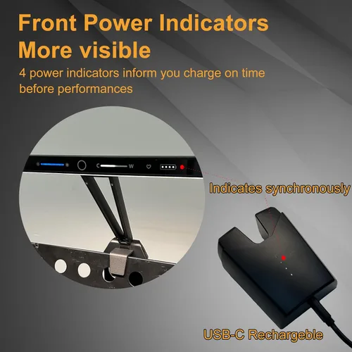 Vista 4 de Luces de soporte de música, batería magnética extraíble, funciona con batería recargable, lámpara de abrazadera USB-C de larga duración, plegable