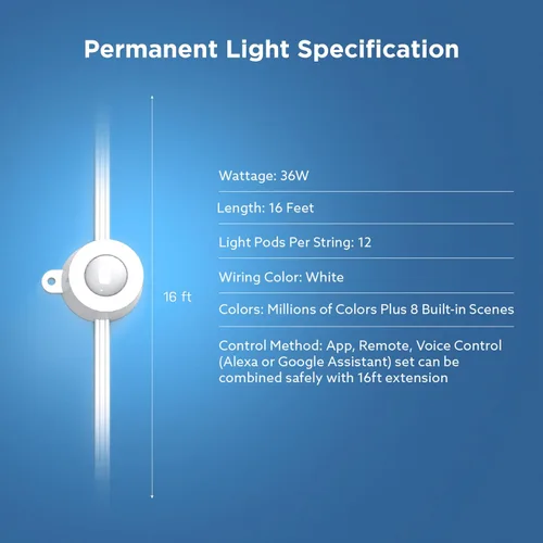 Vista 3 de Feit Electric Extensión de 16 pies solo para luces RGB inteligentes permanentes para exteriores, compatible con SL50-36/RGB/AG, el paquete