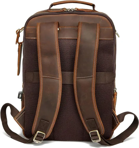 Vista 3 de LANNSYNE Mochila de cuero genuino vintage para hombres 15.6 pulgadas portátil bolsa de noche fin de semana camping mochila, Marrón, Mochilas