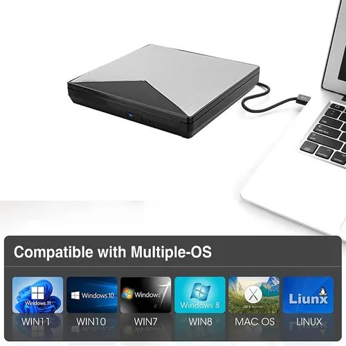 Vista 8 de Zopsc-1 Aleación de aluminio USB3.0 Unidad de DVD externa, CD/DVD portátil +/-RW unidad/reproductor de DVD para portátil portátil CD ROM quemador