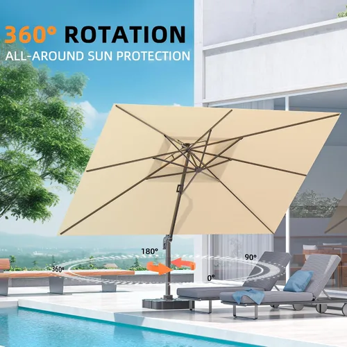 Vista 6 de Sombrilla de 10 x 13 pies para exteriores, sombrilla grande rectangular con viga voladiza, resistente, con rotación de 360°, sombrilla con Beige