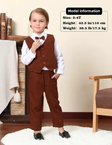 Vista 110 de A&J DESIGN Conjunto de traje de caballero para niños pequeños, 3 piezas, camisas, chaleco y pantalones